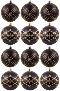 Hand Painted Shatterproof Bauble Design 4 (12 Pack)