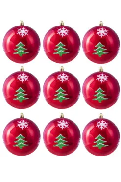 10cm Hand Painted Shatterproof Bauble Design 28 (9 Pack)