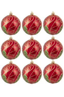 10cm Hand Painted Shatterproof Bauble Design 31 (9 Pack)