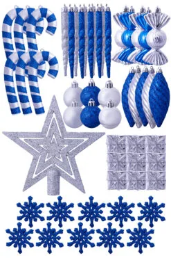 Hot Sale Christmas decorations store 17 The Blue & Silver 52pc Accessories Set