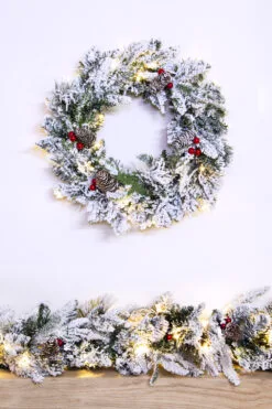 Hot Sale Christmas decorations store 31 The Pre-lit 45cm Snowy Alpine Wreath